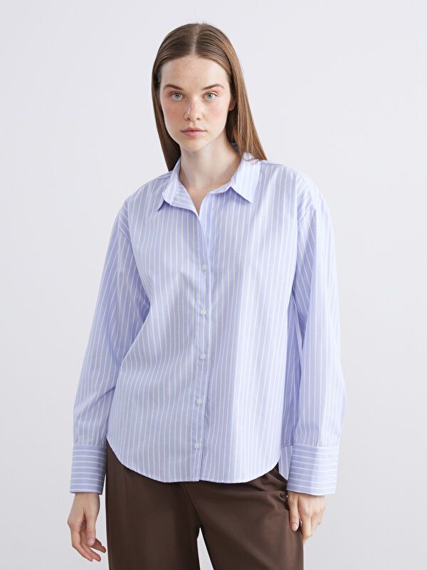 Moudda LC Waikiki - Chemise tissée manches longues Femme Rayures bleues - Tunisie 1