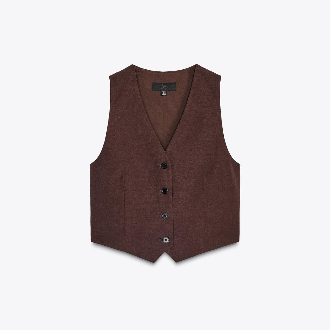 Moudda ZARA - Gilet Lin - Découpe Dos, Ruban Ajustable & Boutons - Tunisie 1