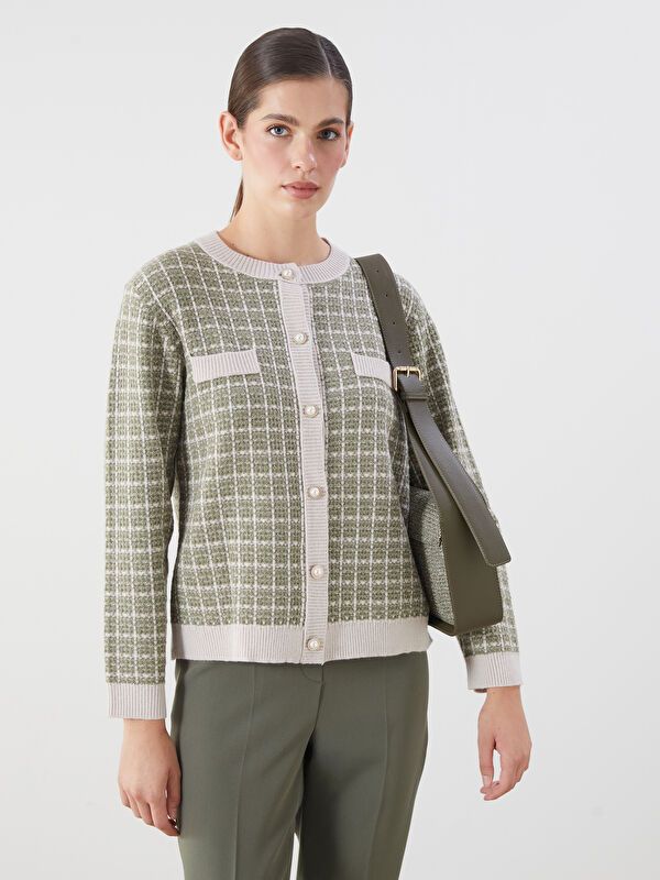 Moudda LC Waikiki - Cardigan tricot épais Femme Jacquard vert - Tunisie 1