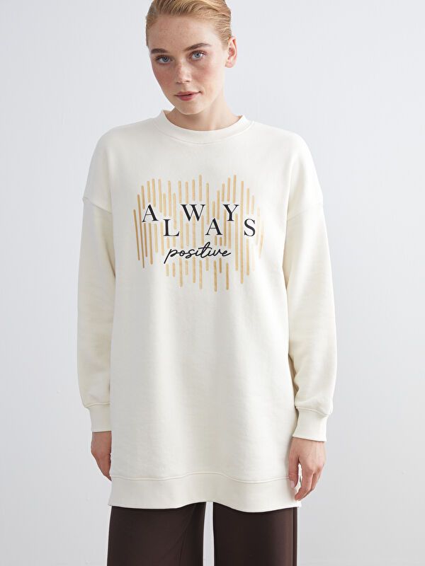 Moudda LC Waikiki - Tunique en jersey manches longues Femme Crème - Tunisie 1