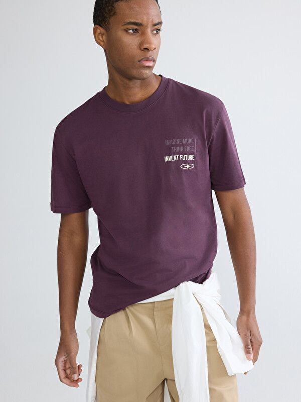 Moudda LC Waikiki - T-shirt imprimé manches courtes en jersey pour Homme couleur Prune - Tunisie 1