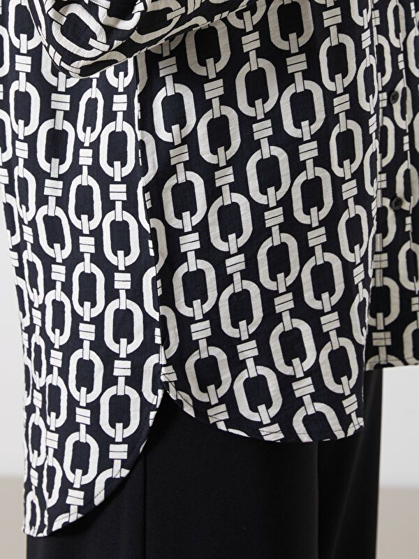 Moudda LC Waikiki - Tunique tissée manches longues Femme Imprimé en noir - Tunisie 3