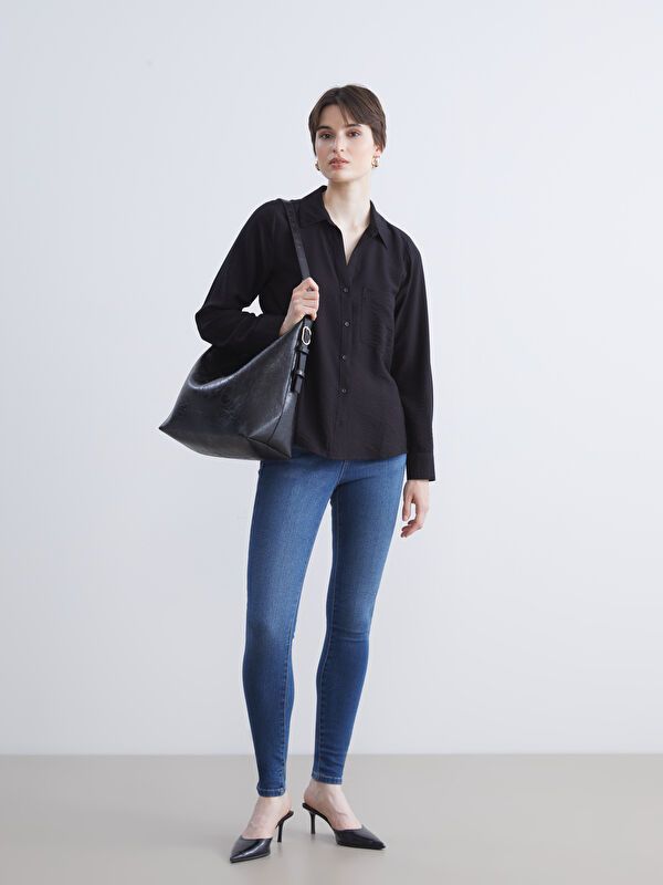 Moudda LC Waikiki - Chemise tissée manches longues Femme Noir - Tunisie 2