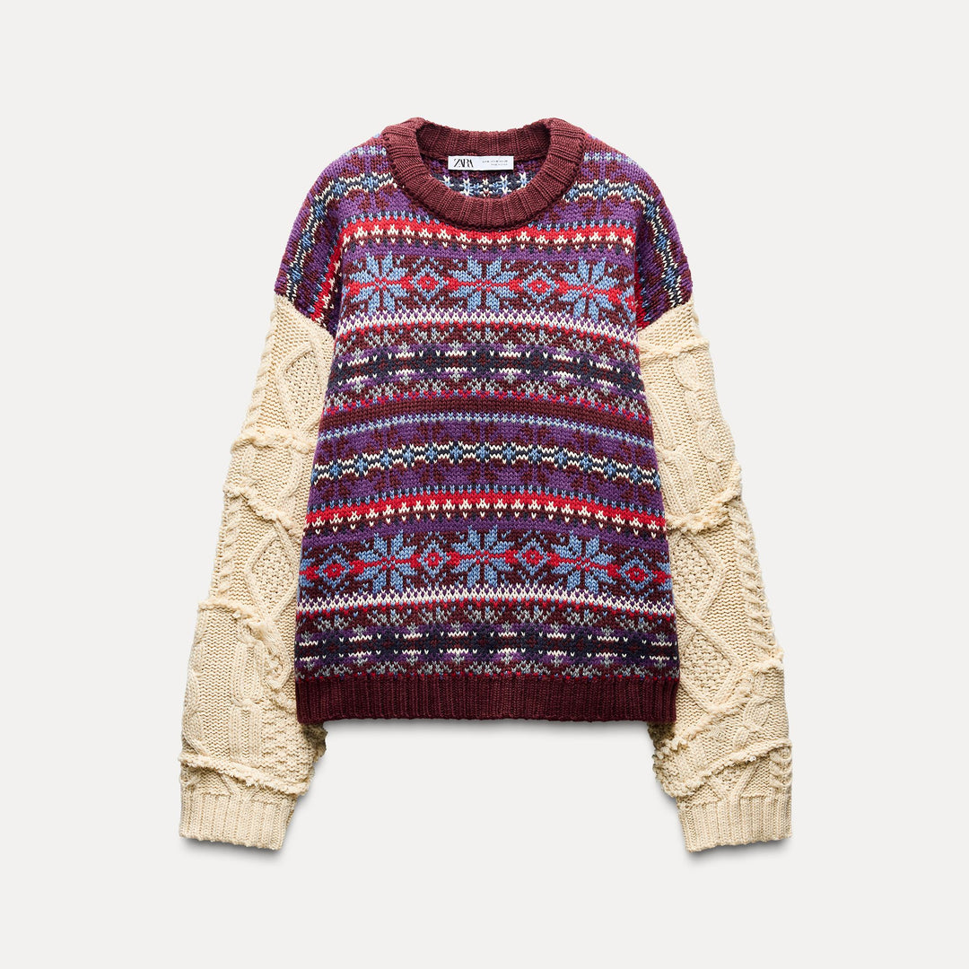 Moudda ZARA - Pull jacquard manches patchwork après-ski - Tunisie 1