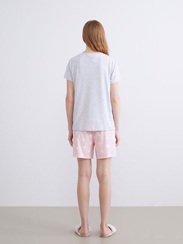 Moudda LC Waikiki - Ensemble court pyjama jersey Femme Imprimé rose clair - Tunisie 4