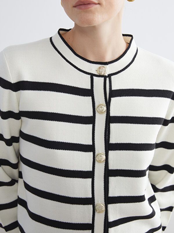 Moudda LC Waikiki - Cardigan en tricot Femme Ecru rayé - Tunisie 3