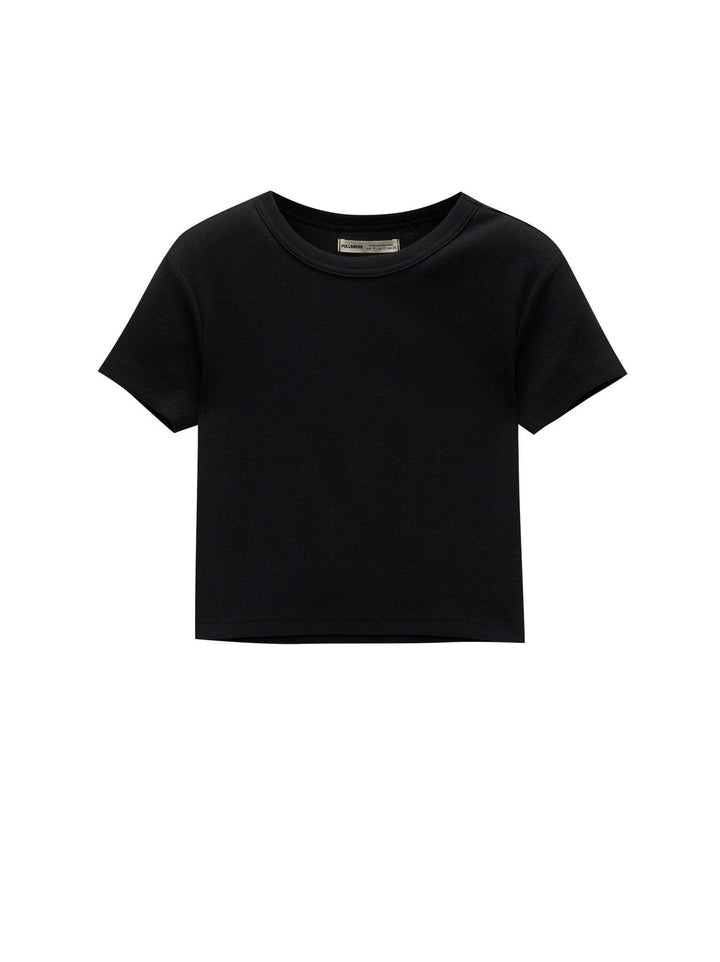 Moudda PULL & BEAR - T-Shirt Basique Crop Côtelé Encolure Ronde - Tunisie 5