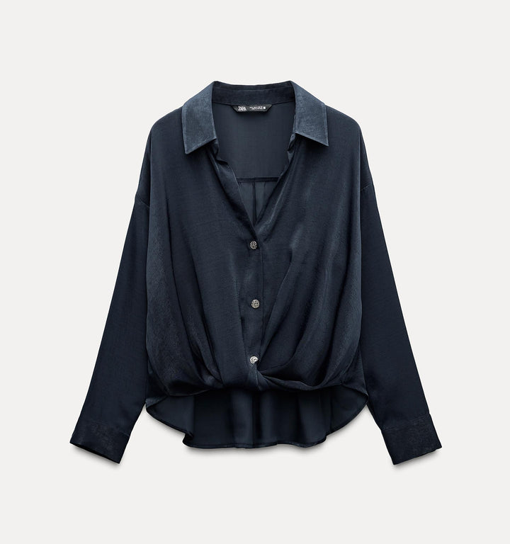 Moudda ZARA - Blouse Satinée à Nœud Bouton Doré - Tunisie 2