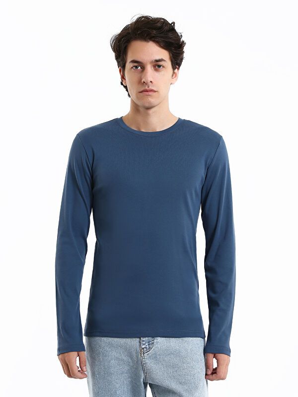 Moudda LC Waikiki - Sweatshirt jersey basique Homme Indigo - Tunisie 1