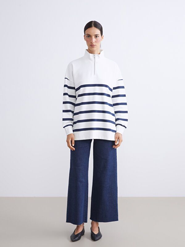 Moudda LC Waikiki - Tunique en jersey manches longues Femme Rayures marine - Tunisie 2