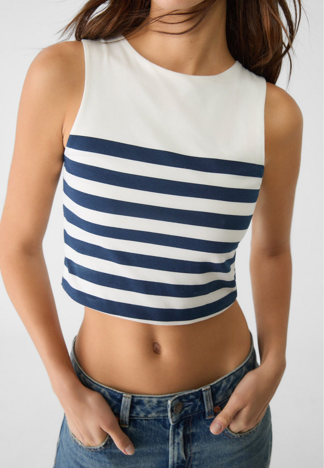 Moudda STRADIVARIUS - T-Shirt Crop Basique S/M Coton Élasthanne à Rayures - Tunisie 4