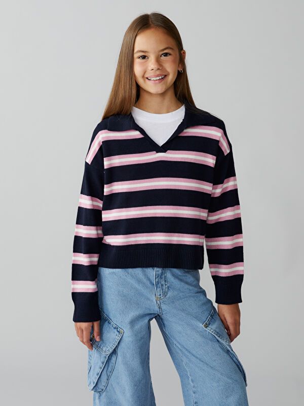 Moudda LC Waikiki - Pull en tricot Fille Rayures marine - Tunisie 1