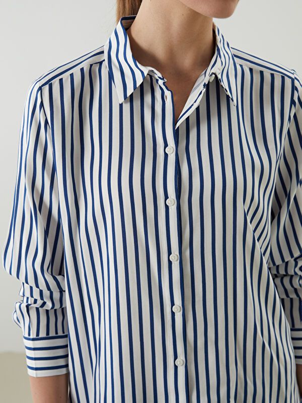 Moudda LC Waikiki - Chemise tissée manches longues Femme Rayures bleues - Tunisie 3