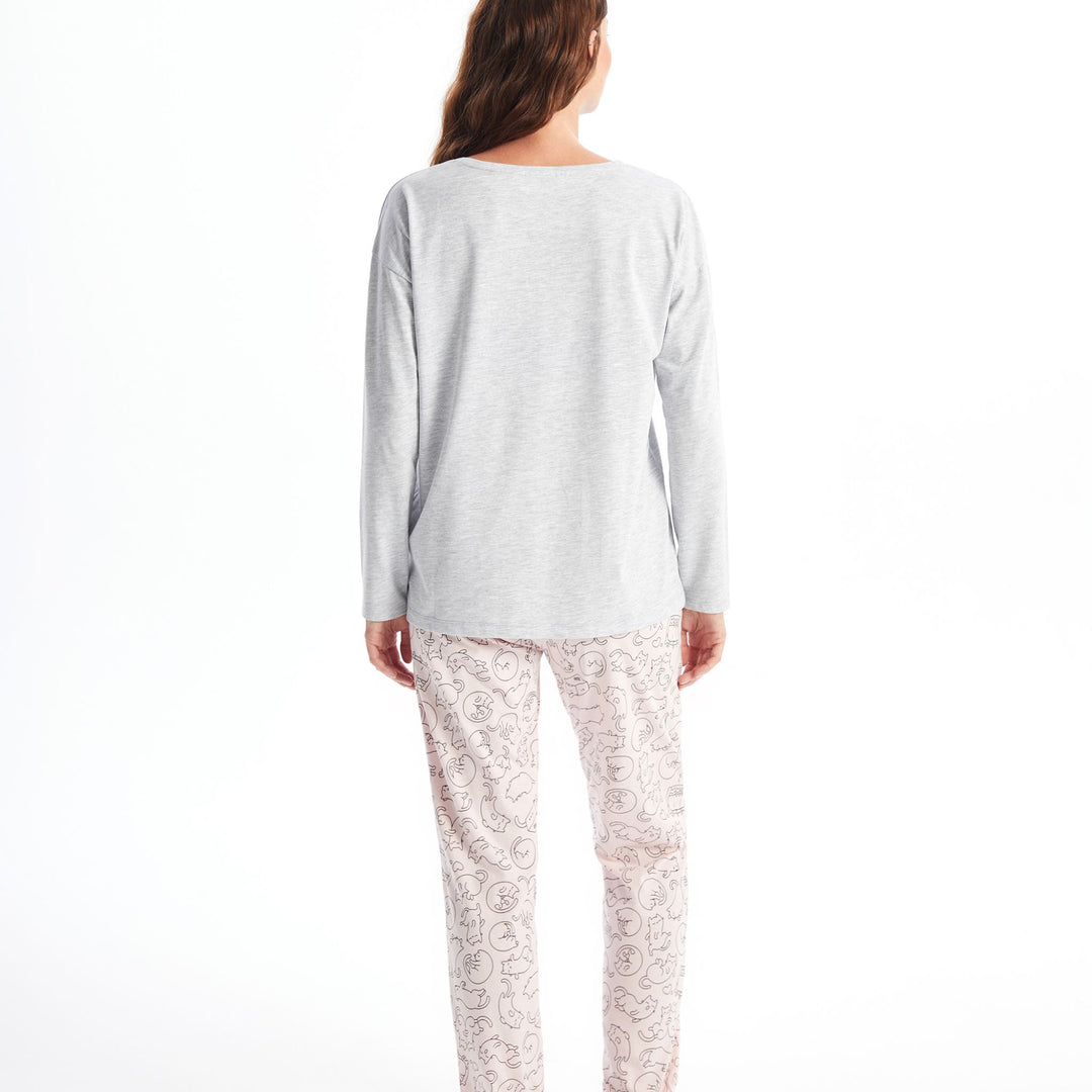 Moudda LC Waikiki - Pyjama en jersey manches longues Femme Imprimé rose - Tunisie 4