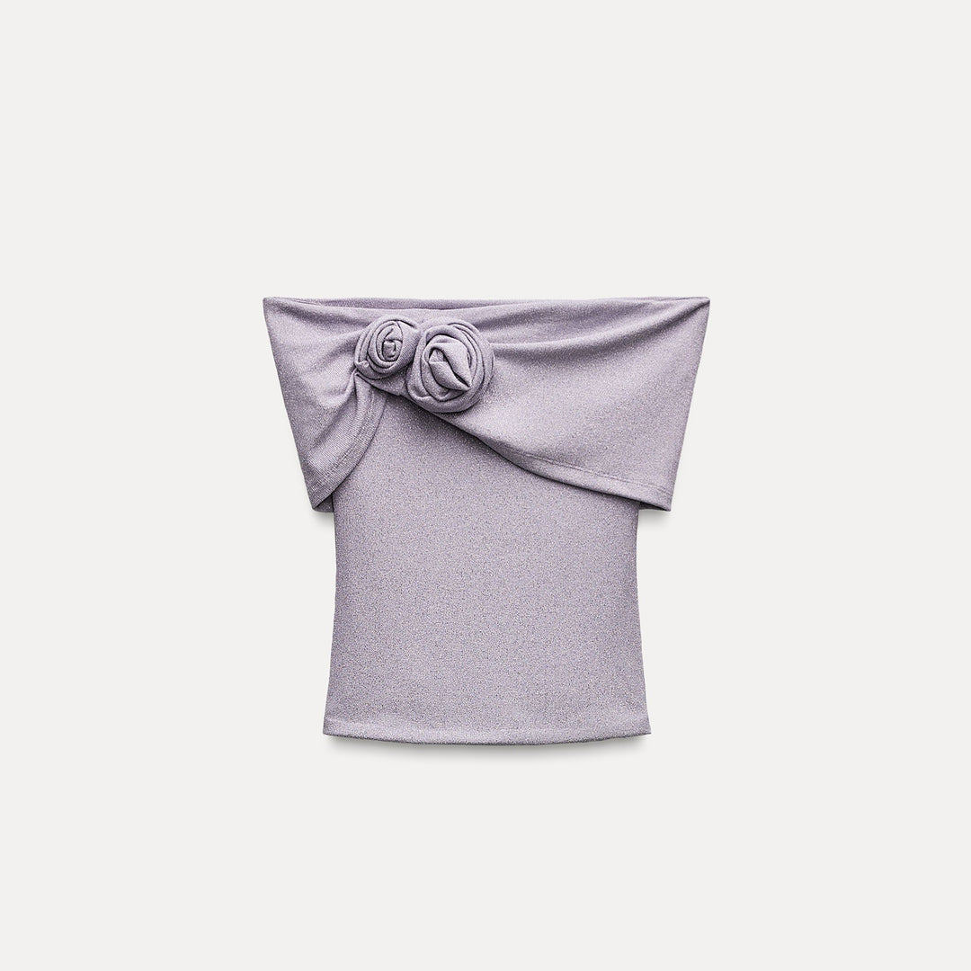 Moudda ZARA - Top maille lurex col bateau fleur - Tunisie 1