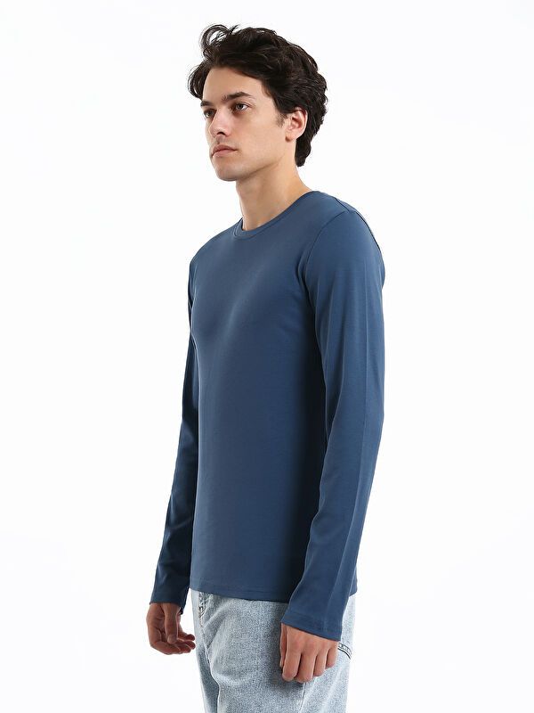 Moudda LC Waikiki - Sweatshirt jersey basique Homme Indigo - Tunisie 4