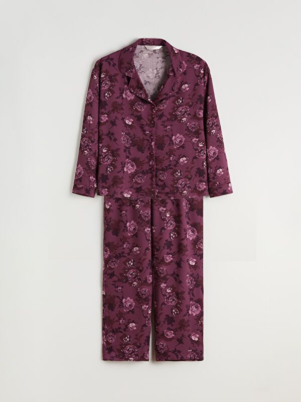 Moudda LC Waikiki - Pyjama tissé manches longues Femme Imprimé rouge foncé - Tunisie 1