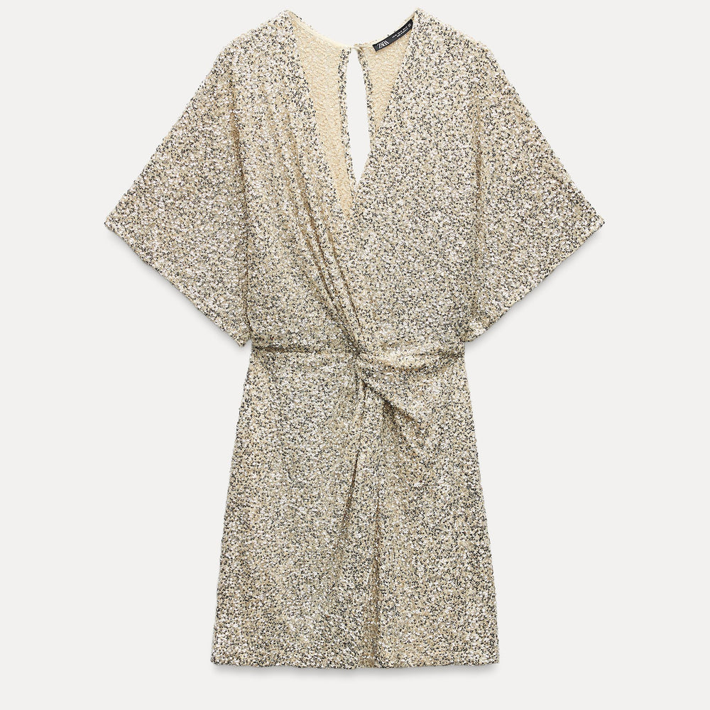 Moudda ZARA - Robe courte pailletée décolleté croisé nœud à la taille - Tunisie 2