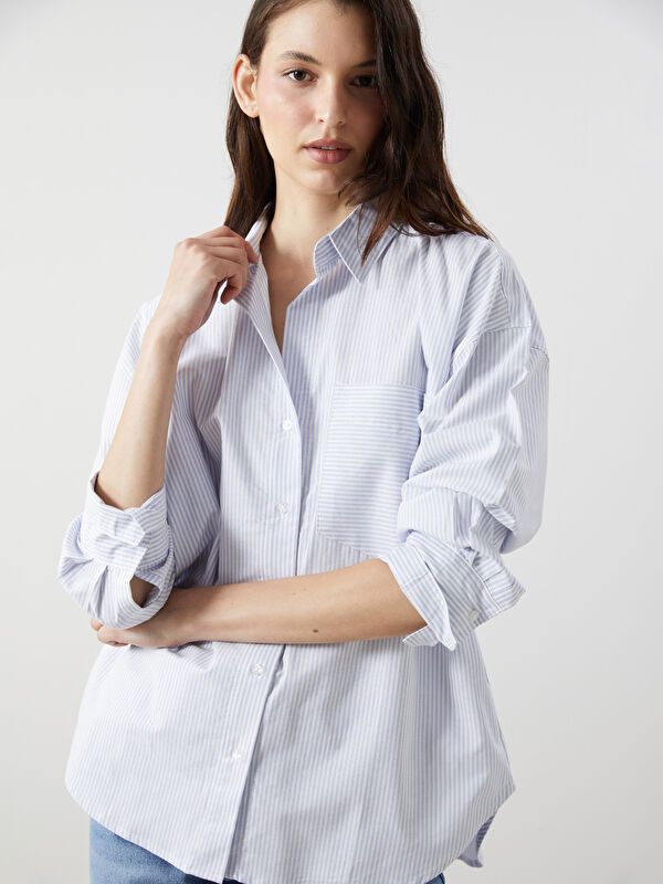 Moudda LC Waikiki - Chemise tissée manches longues Femme Rayures bleues - Tunisie 1