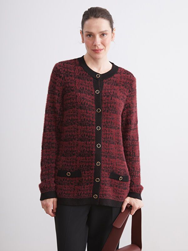 Moudda LC Waikiki - Cardigan tricot moyen Femme Jacquar de bordeaux - Tunisie 1