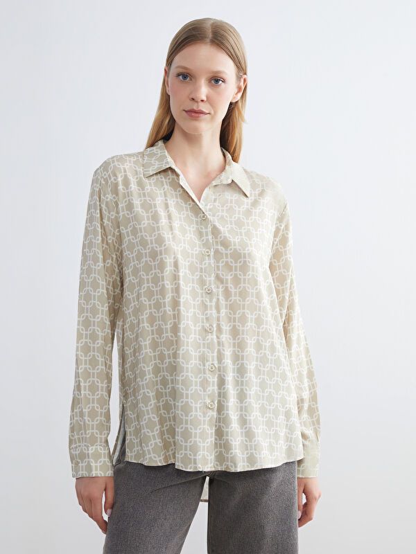 Moudda LC Waikiki - Chemise tissée imprimée manches longues Femme Imprimé beige - Tunisie 1