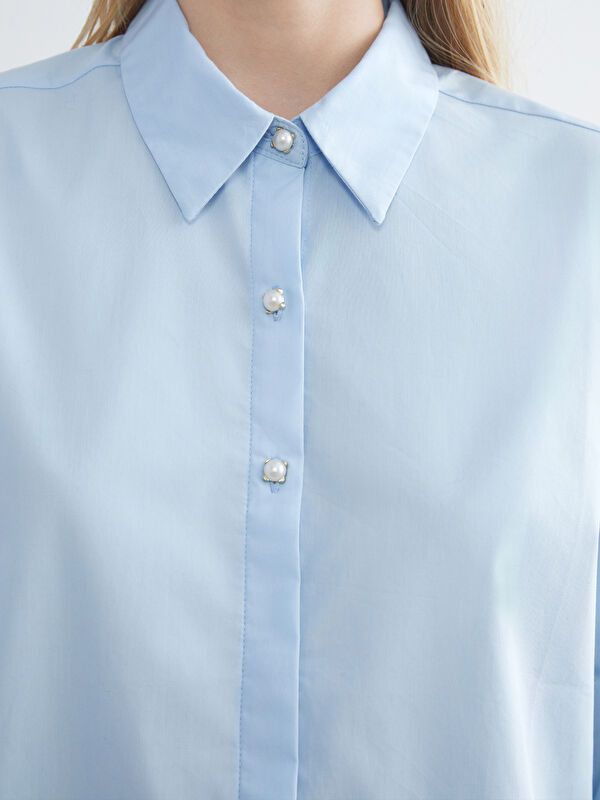 Moudda LC Waikiki - Chemise tissée manches longues Femme Bleu - Tunisie 3