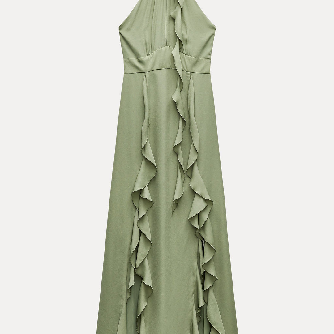 Moudda ZARA - Robe mi-longue col licou détail fleur verte - Tunisie 1