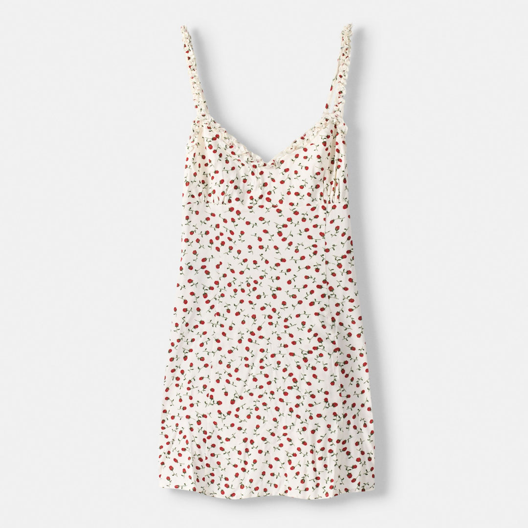 Moudda BERSHKA - Robe courte viscose imprimée fleurs, volants - Tunisie 1