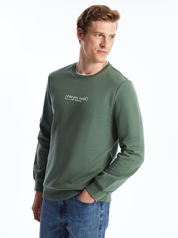 Moudda LC Waikiki - Sweatshirt jersey imprimé basique Homme Vert - Tunisie 1