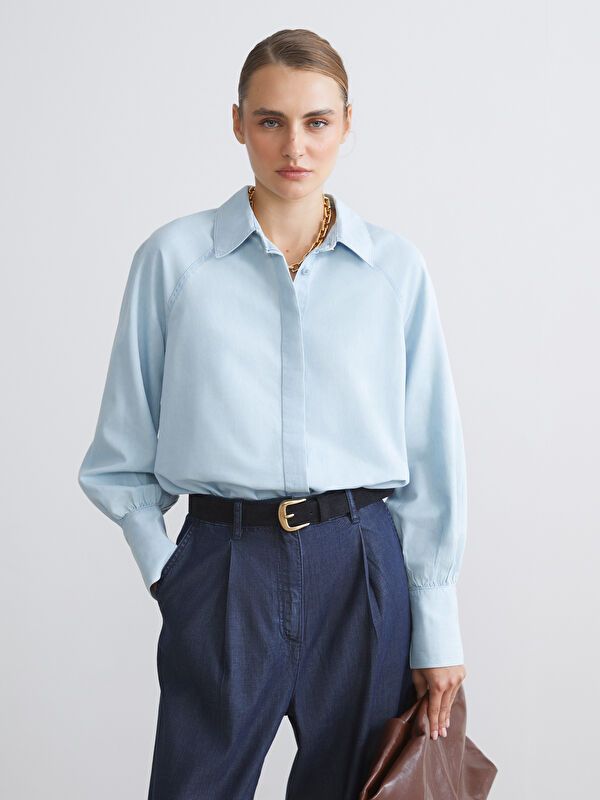 Moudda LC Waikiki - Tunique tissée manches longues denim Femme Canne indigo clair - Tunisie 1