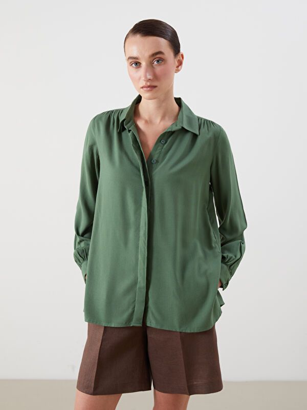 Moudda LC Waikiki - Chemise tissée manches longues Femme Kaki - Tunisie 1