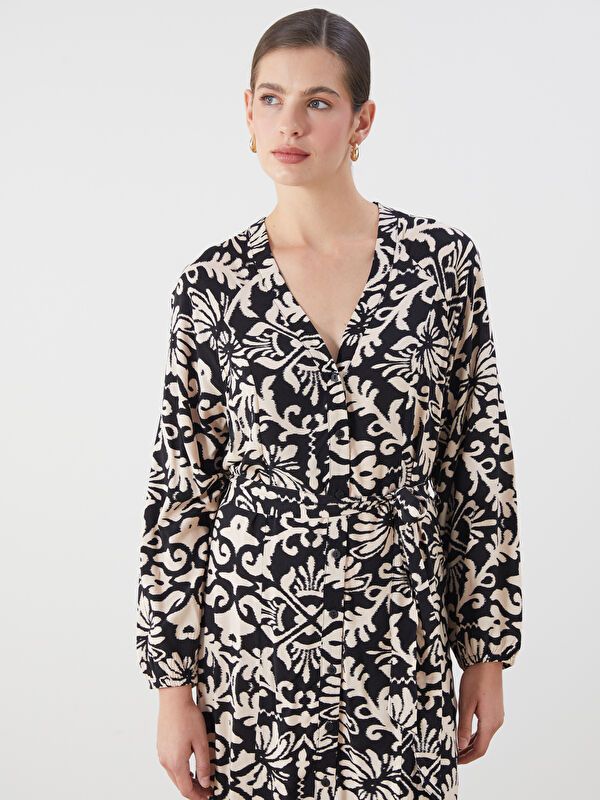 Moudda LC Waikiki - Robe tissée manches longues Femme Imprimé en noir - Tunisie 2