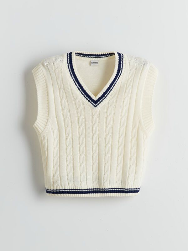 Moudda LC Waikiki - Pull tricot sans manches Fille Ecru - Tunisie 1