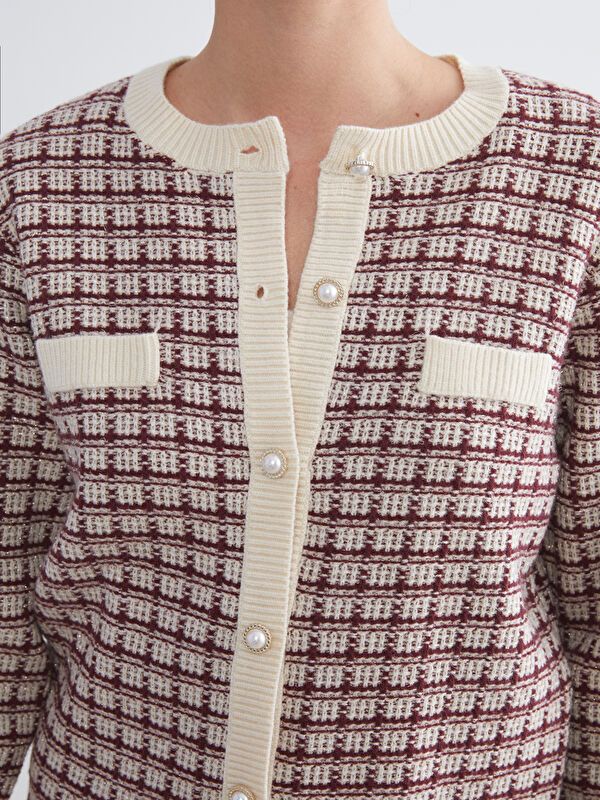 Moudda LC Waikiki - Cardigan tricot épais Femme Jacquar de bordeaux - Tunisie 3