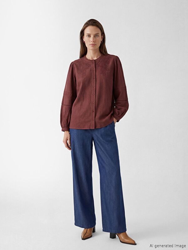 Moudda LC Waikiki - Chemise manches longues en tissu pour Femme couleur Marron rougeâtre - Tunisie 2