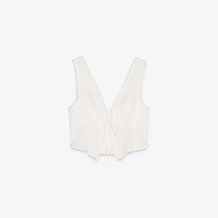 Moudda ZARA - Top Gilet Crop - Détail Nœuds - Tunisie 1