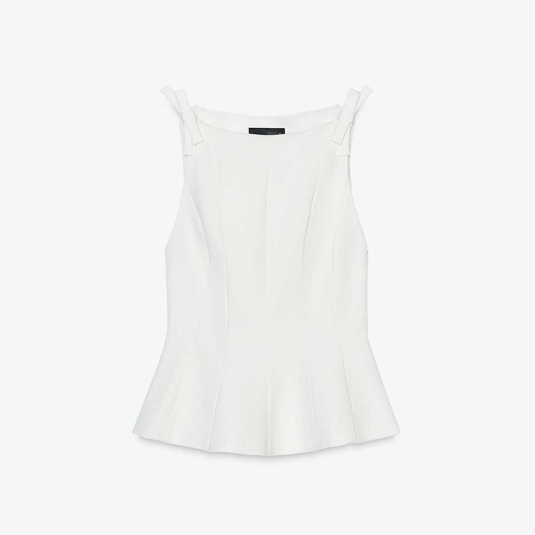 Moudda ZARA - Top Élastique - Col Rond, Peplum & Nœuds - Tunisie 1
