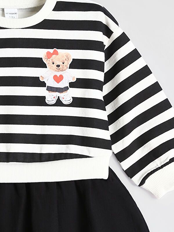 Moudda LC Waikiki - Robe en jersey manches longues Fille Ecru rayé - Tunisie 3