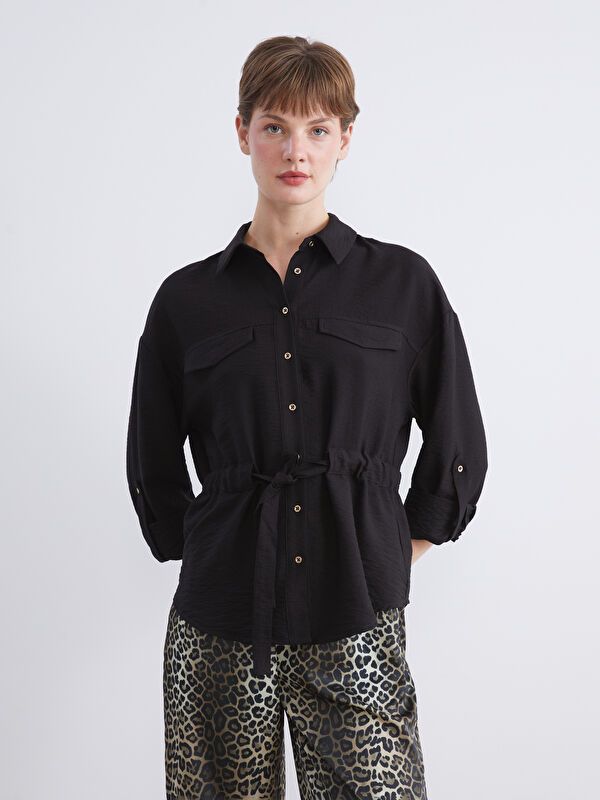 Moudda LC Waikiki - Chemise tissée manches courtes Femme Noir - Tunisie 1