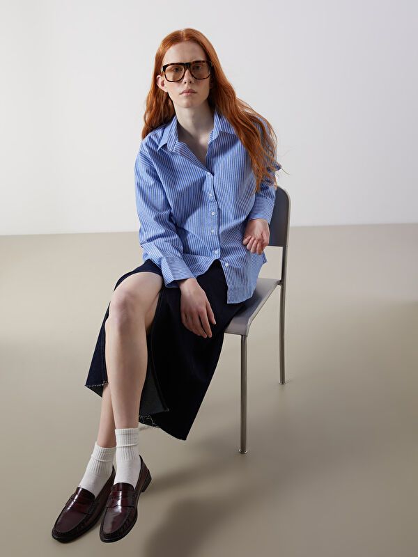 Moudda LC Waikiki - Chemise tissée manches longues Femme Rayures bleues - Tunisie 1