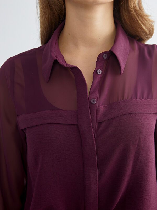 Moudda LC Waikiki - Chemise tissée manches longues Femme Prune - Tunisie 3