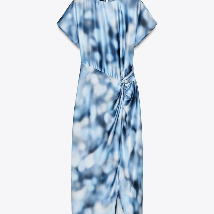 Moudda ZARA - Robe Midi Satin - Nœud Hanche & Tie Dye Bleu - Tunisie 1