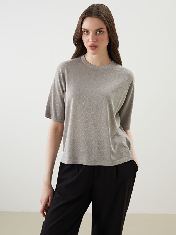 Moudda LC Waikiki - Pull tricot manches courtes Femme Gris - Tunisie 1