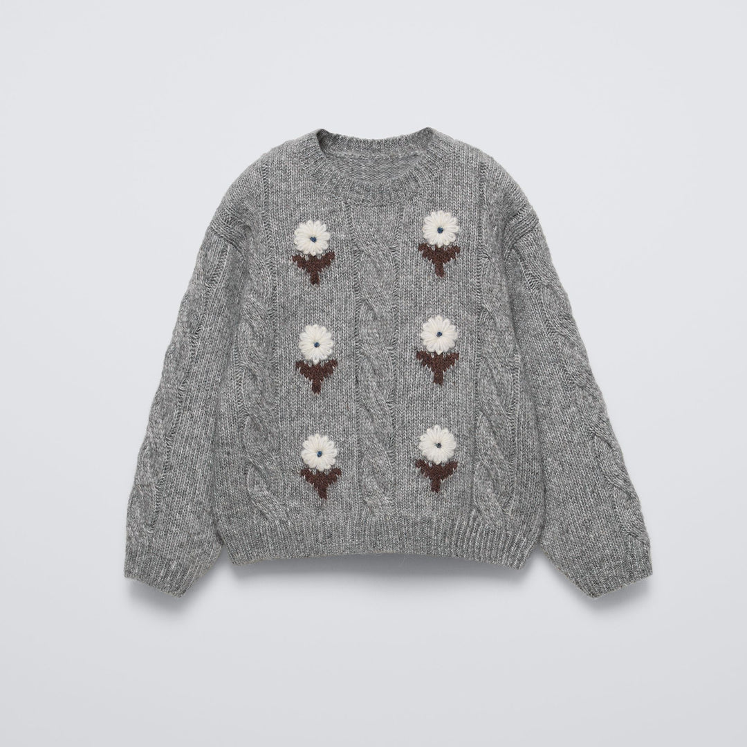 Moudda ZARA - Pull enfant gris, fleurs brodées - Tunisie 1