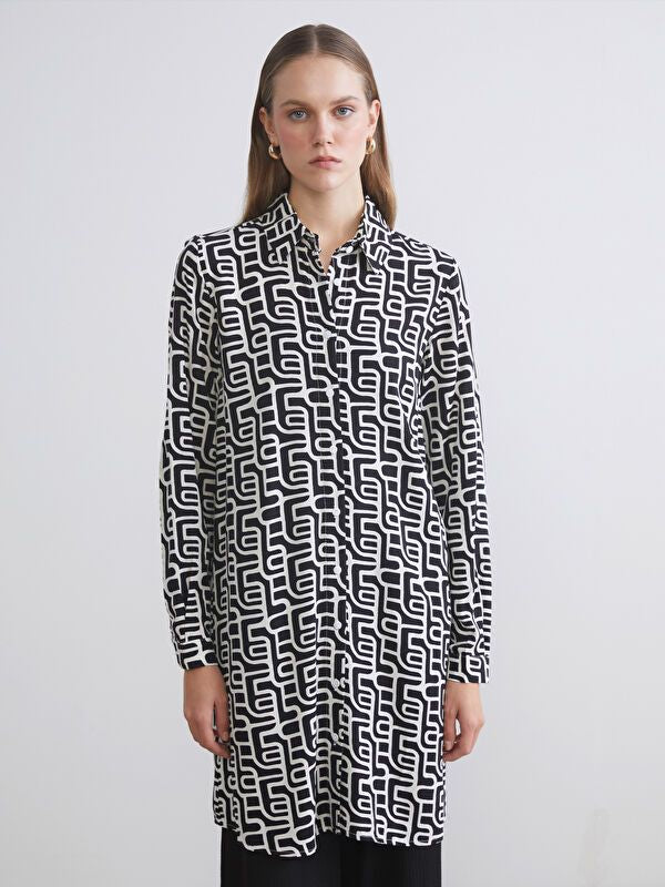 Moudda LC Waikiki - Tunique tissée imprimée manches longues Femme Imprimé noir 2 - Tunisie 1