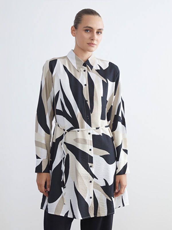 Moudda LC Waikiki - Tunique tissée imprimée manches longues Femme Imprimé marron - Tunisie 1