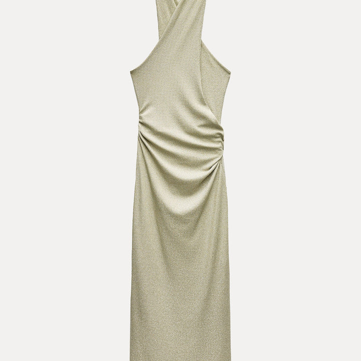 Moudda ZARA - Robe mi-longue maille brillante col licou croisé découpe centrale - Tunisie 1