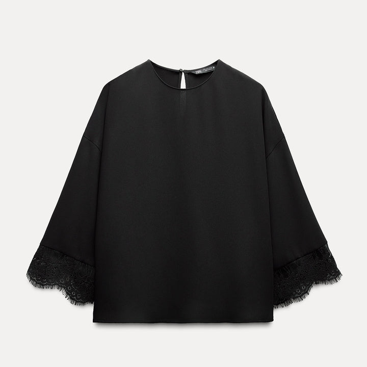 Moudda ZARA - Blouse crêpe manches amples détail dentelle poignet - Tunisie 2
