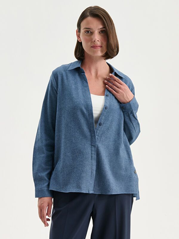 Moudda LC Waikiki - Chemise tissée manches longues Femme Bleu marine claire - Tunisie 1