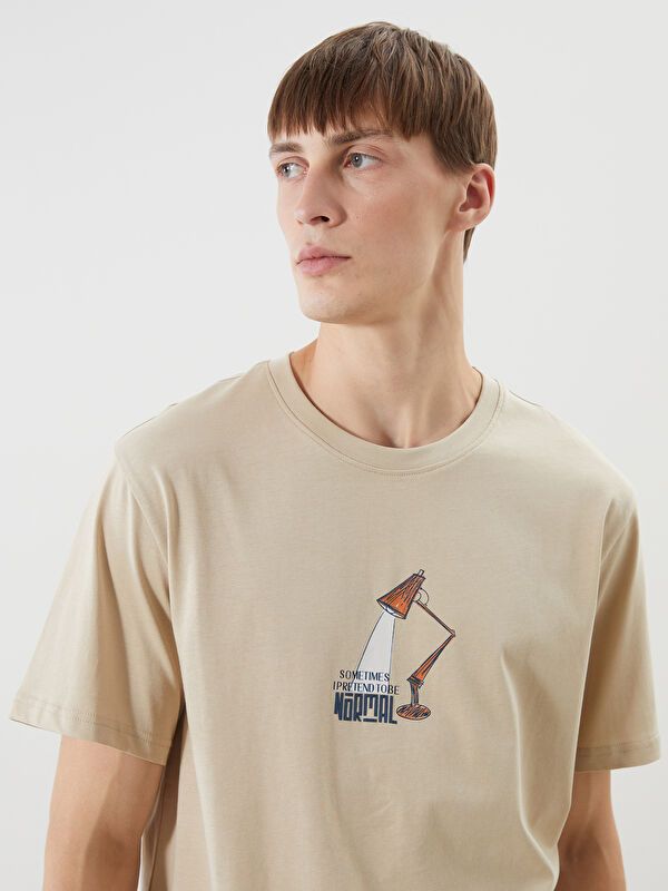 Moudda LC Waikiki - T-shirt imprimé en jersey manches courtes Homme Beige - Tunisie 3